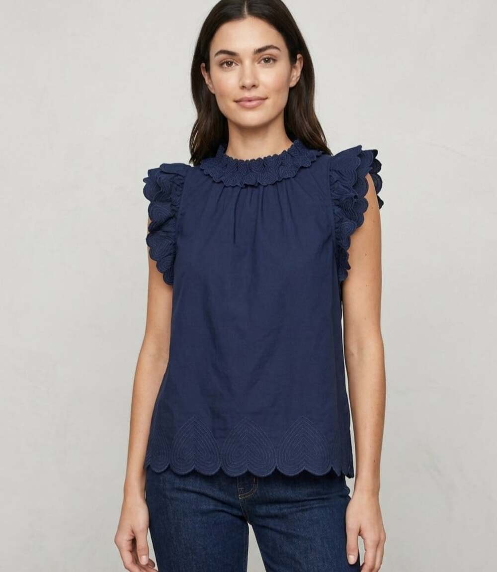 Sea New York Heidi Heart Embroidered Flutter Sleeve Tank Navy Size 4